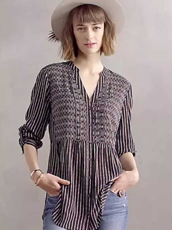 Anthropologie Tops - Anthropologie Calia Black & White Striped Geo-Print Tunic Size 10